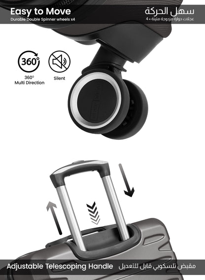 مجموعة عربة أمتعة خفيفة الوزن من 3 قطع من مادة ABS ذات الجوانب الصلبة مع قفل TSA و8 عجلات