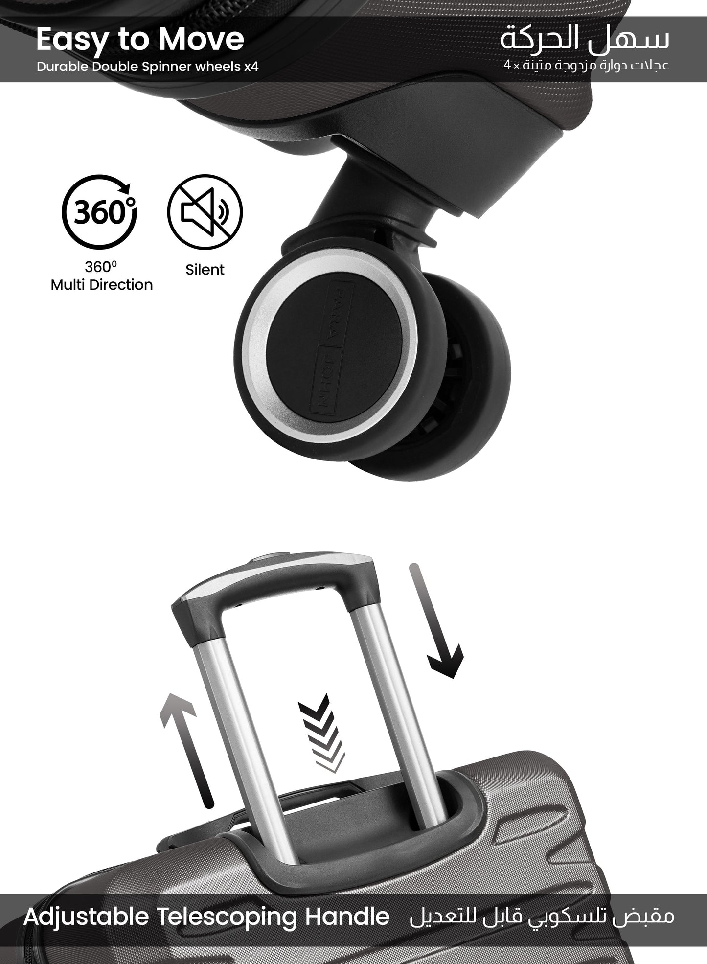 AeroShield Lightweight ABS Hard Side 8 Wheels Spinner Luggage checked in Trolley Bag with Lock 28 Inch PARA JOHN