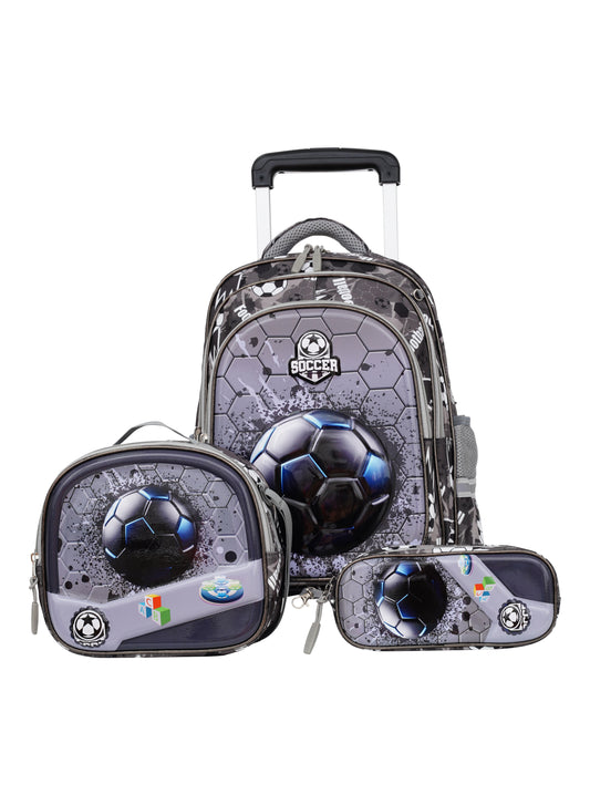 Para John KiddyGo 3-in-1 Kids Trolley School Bag Set – 16 Inch Rolling Backpack with Lunch Bag & Pencil Case | Cartoon Design | Lightweight & Durable