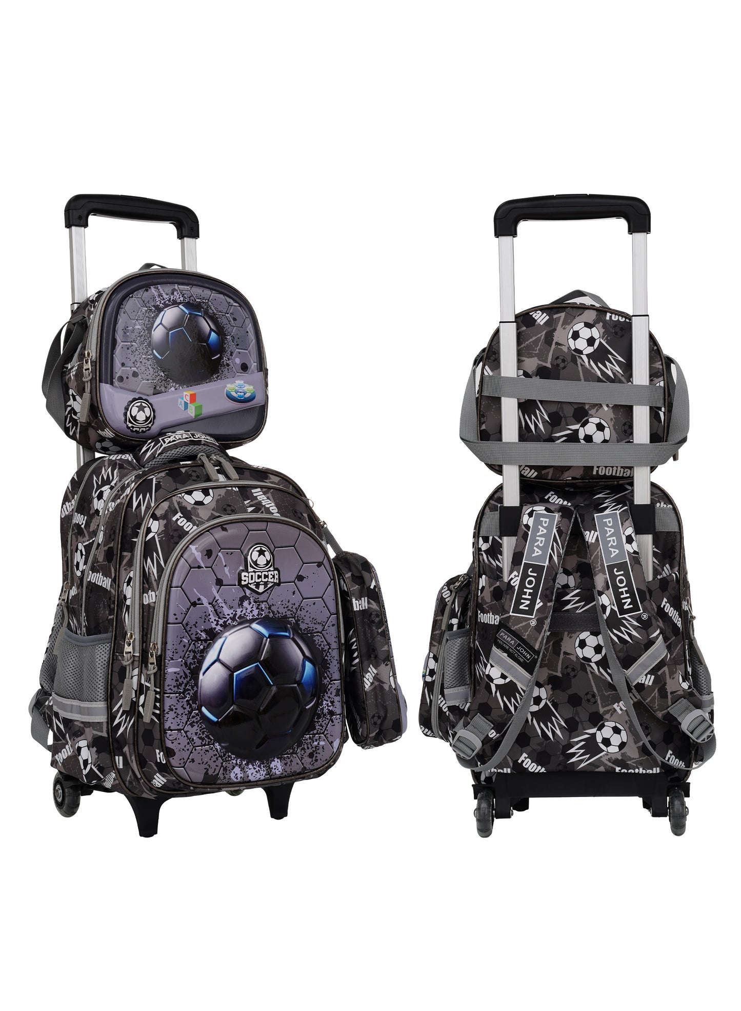 Para John KiddyGo 3-in-1 Kids Trolley School Bag Set – 16 Inch Rolling Backpack with Lunch Bag & Pencil Case | Cartoon Design | Lightweight & Durable