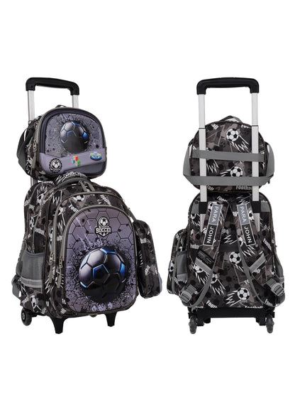 Para John KiddyGo 3-in-1 Kids Trolley School Bag Set – 16 Inch Rolling Backpack with Lunch Bag & Pencil Case | Cartoon Design | Lightweight & Durable