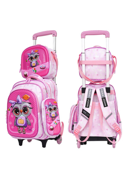 Para John KiddyGo 3-in-1 Kids Trolley School Bag Set – 16 Inch Rolling Backpack with Lunch Bag & Pencil Case | Cartoon Design | Lightweight & Durable