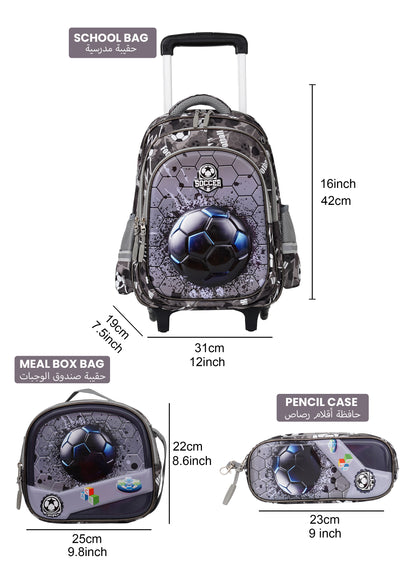 Para John KiddyGo 3-in-1 Kids Trolley School Bag Set – 16 Inch Rolling Backpack with Lunch Bag & Pencil Case | Cartoon Design | Lightweight & Durable