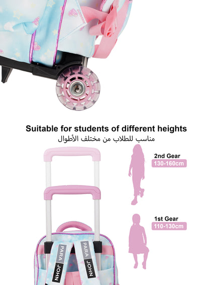 Para John KiddyGo 3-in-1 Kids Trolley School Bag Set – 16 Inch Rolling Backpack with Lunch Bag & Pencil Case | Cartoon Design | Lightweight & Durable