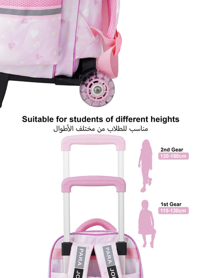 Para John KiddyGo 3-in-1 Kids Trolley School Bag Set – 16 Inch Rolling Backpack with Lunch Bag & Pencil Case | Cartoon Design | Lightweight & Durable