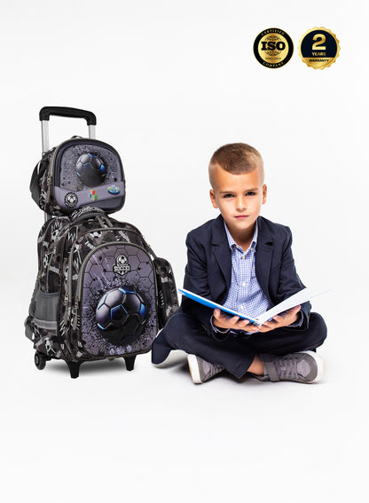 Para John KiddyGo 3-in-1 Kids Trolley School Bag Set – 16 Inch Rolling Backpack with Lunch Bag & Pencil Case | Cartoon Design | Lightweight & Durable