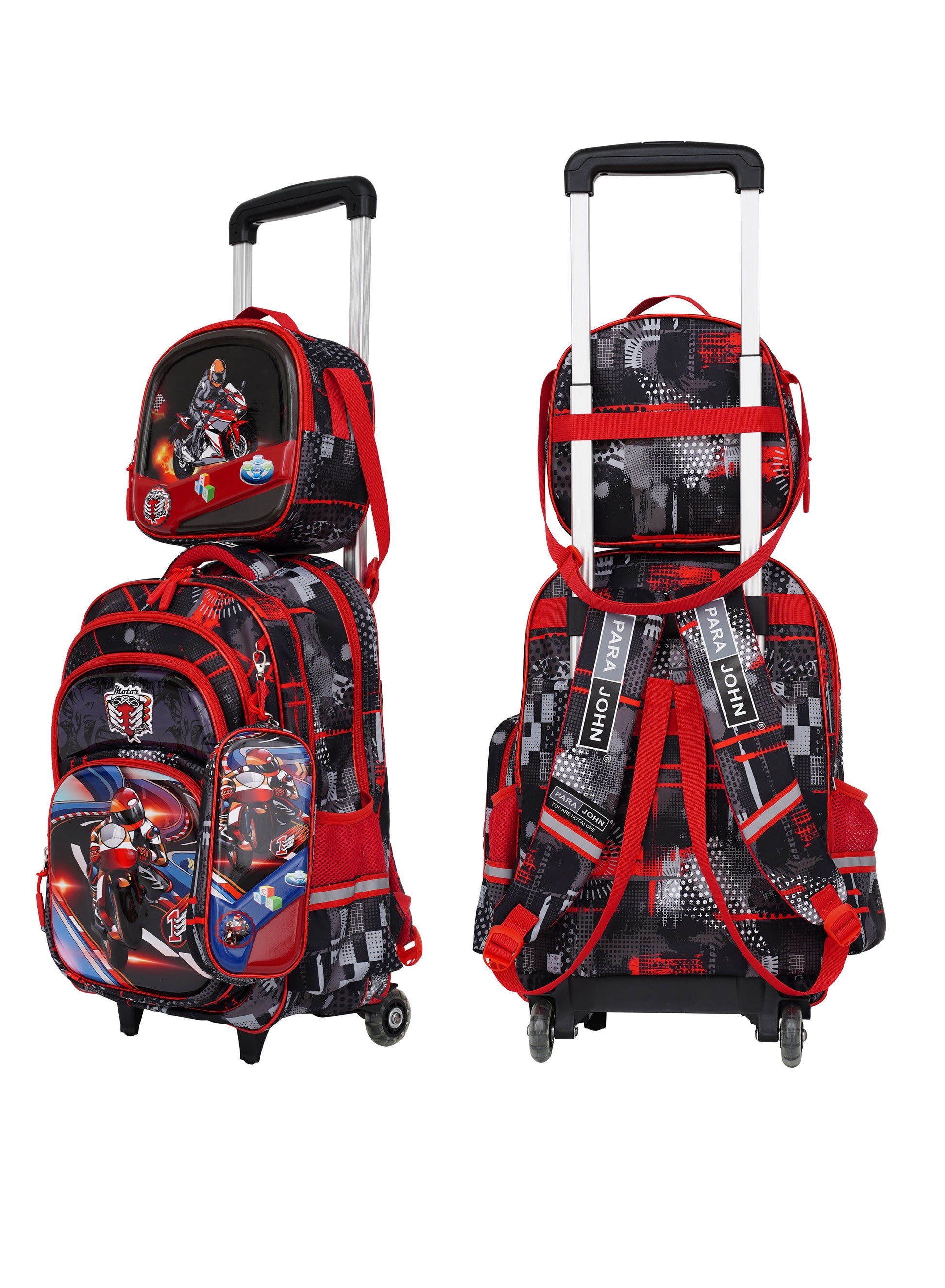 Para John KiddoKit 3-in-1 Kids Trolley School Bag Set – 18 inch Rolling Backpack with Lunch Bag & Pencil Case | Cartoon Design | Lightweight & Durable PARAJOHN SAUDI ARABIA
