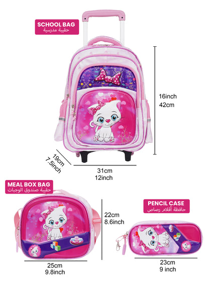 Para John KiddoKit 3-in-1 Kids Trolley School Bag Set – 18 inch Rolling Backpack with Lunch Bag & Pencil Case | Cartoon Design | Lightweight & Durable PARAJOHN SAUDI ARABIA