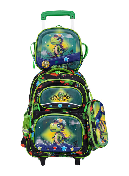 Para John KiddoKit 3-in-1 Kids Trolley School Bag Set – 18-inch Rolling Backpack with Lunch Bag & Pencil Case | Cartoon Design | Lightweight & Durable