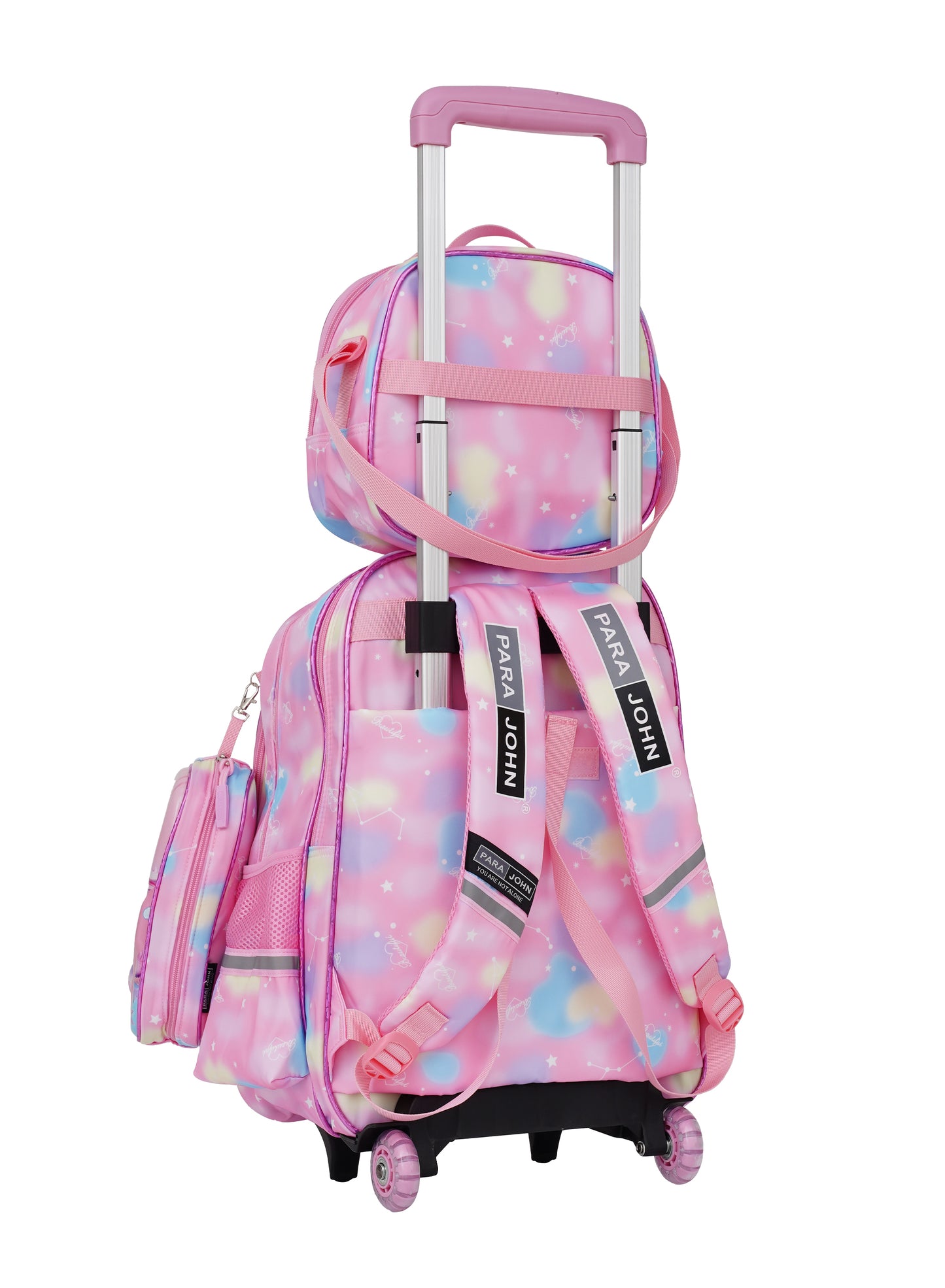 Para John KiddoKit 3-in-1 Kids Trolley School Bag Set – 18-inch Rolling Backpack with Lunch Bag & Pencil Case | Cartoon Design | Lightweight & Durable