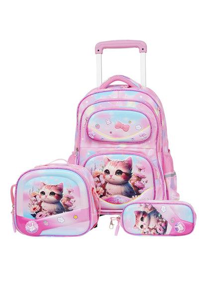 Para John KiddoKit 3-in-1 Kids Trolley School Bag Set – 18-inch Rolling Backpack with Lunch Bag & Pencil Case | Cartoon Design | Lightweight & Durable