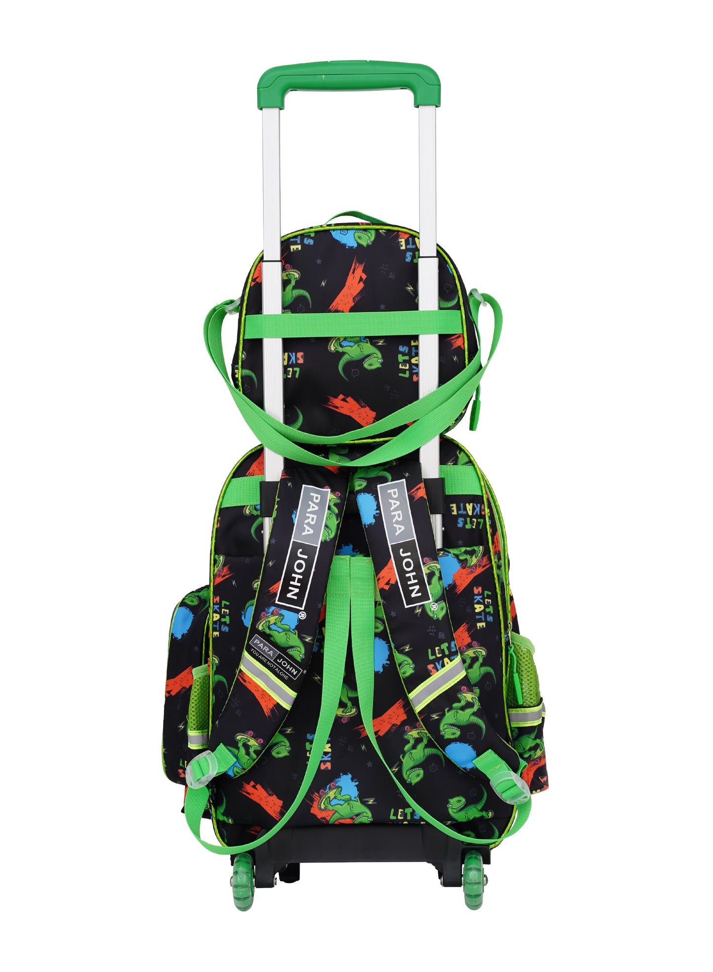 Para John KiddoKit 3-in-1 Kids Trolley School Bag Set – 18-inch Rolling Backpack with Lunch Bag & Pencil Case | Cartoon Design | Lightweight & Durable