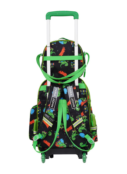 Para John KiddoKit 3-in-1 Kids Trolley School Bag Set – 18-inch Rolling Backpack with Lunch Bag & Pencil Case | Cartoon Design | Lightweight & Durable