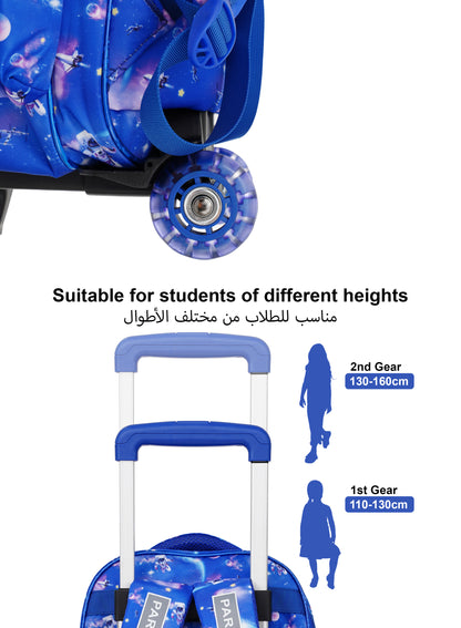 Para John KiddoKit 3-in-1 Kids Trolley School Bag Set – 18-inch Rolling Backpack with Lunch Bag & Pencil Case | Cartoon Design | Lightweight & Durable