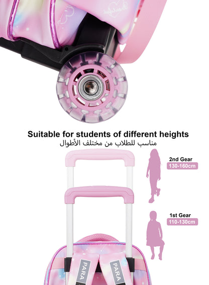 Para John KiddoKit 3-in-1 Kids Trolley School Bag Set – 18-inch Rolling Backpack with Lunch Bag & Pencil Case | Cartoon Design | Lightweight & Durable