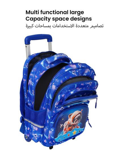 Para John KiddoKit 3-in-1 Kids Trolley School Bag Set – 18-inch Rolling Backpack with Lunch Bag & Pencil Case | Cartoon Design | Lightweight & Durable