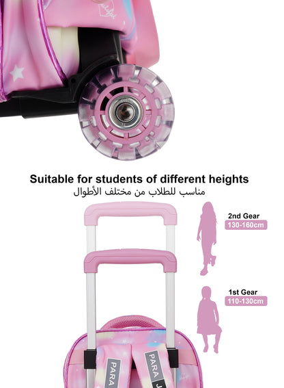 Para John KiddoKit 3-in-1 Kids Trolley School Bag Set – 18-inch Rolling Backpack with Lunch Bag & Pencil Case | Cartoon Design | Lightweight & Durable