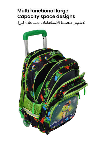 Para John KiddoKit 3-in-1 Kids Trolley School Bag Set – 18-inch Rolling Backpack with Lunch Bag & Pencil Case | Cartoon Design | Lightweight & Durable