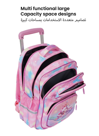 Para John KiddoKit 3-in-1 Kids Trolley School Bag Set – 18-inch Rolling Backpack with Lunch Bag & Pencil Case | Cartoon Design | Lightweight & Durable