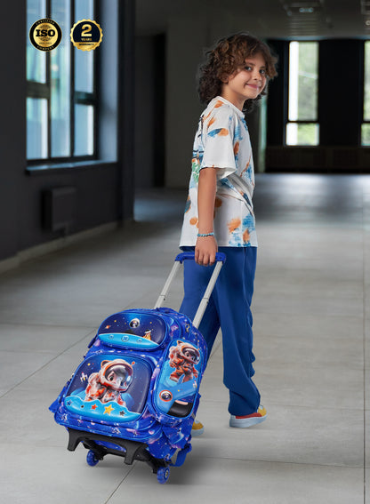 Para John KiddoKit 3-in-1 Kids Trolley School Bag Set – 18-inch Rolling Backpack with Lunch Bag & Pencil Case | Cartoon Design | Lightweight & Durable