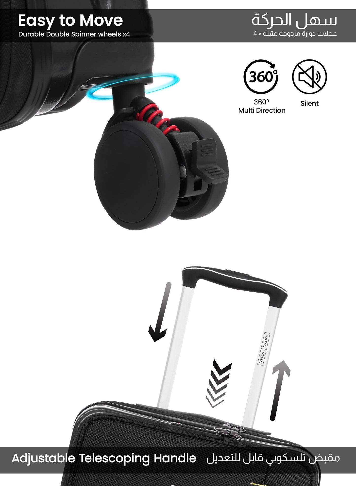 Parajohn Front Open Cabin Size 20 inches luggage with Premium ABS +Nylon Material- 55 cms carrying 10kg|8 Wheels Hard Sided Trolley PARAJOHN UAE