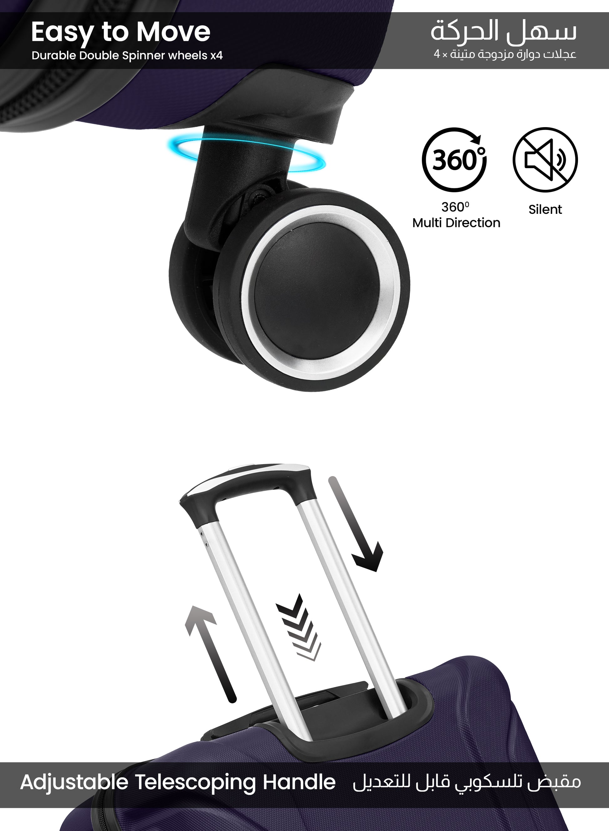 Spectrum 2-Piece Luggage Set – Lightweight ABS Hard Shell Suitcase, 20” Carry-On & 28” Check-In Trolley Bag with 360° Spinner Wheels & TSA Lock PARAJOHN SAUDI ARABIA