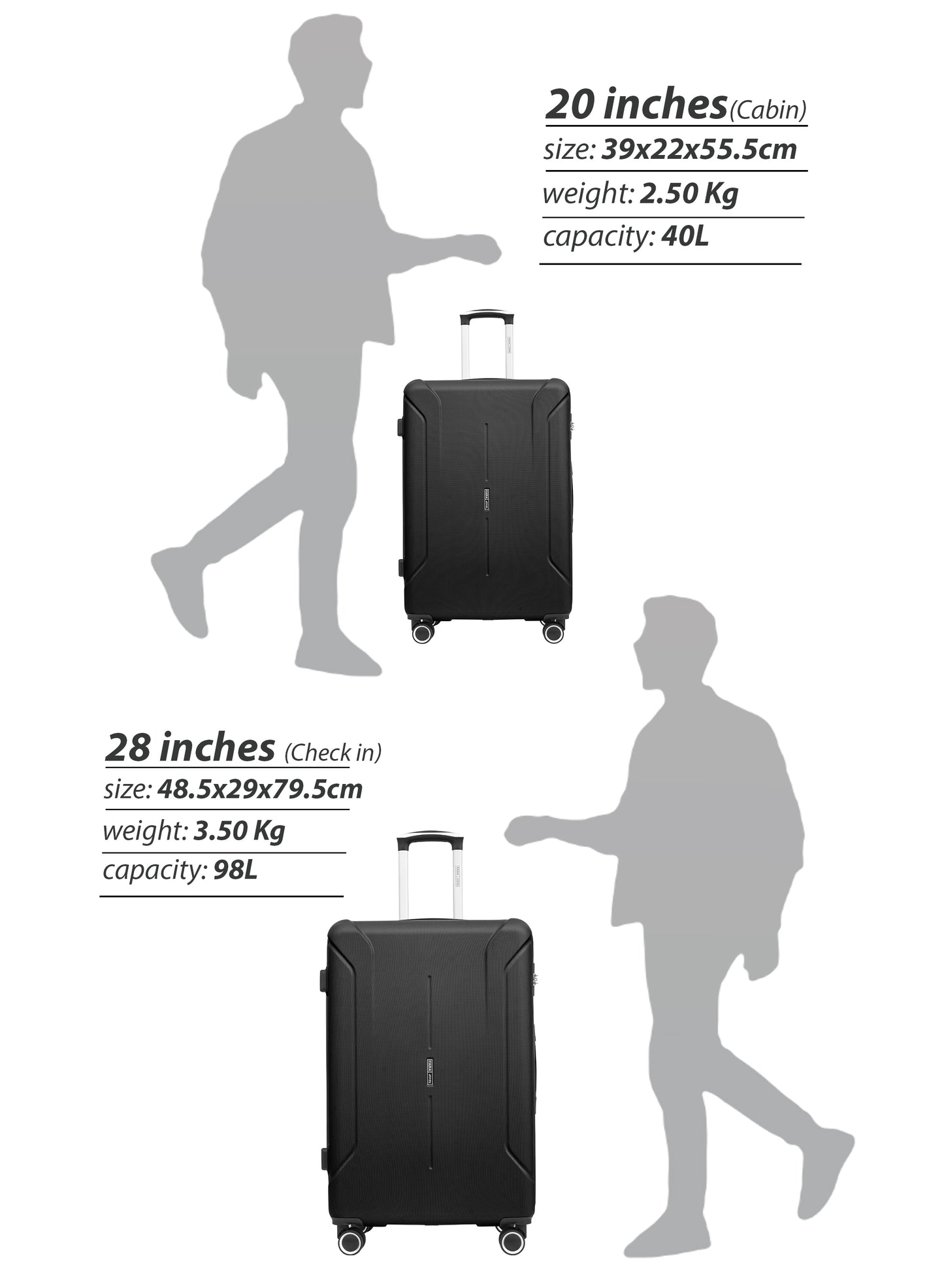 Spectrum 2-Piece Luggage Set – Lightweight ABS Hard Shell Suitcase, 20” Carry-On & 28” Check-In Trolley Bag with 360° Spinner Wheels & TSA Lock PARAJOHN SAUDI ARABIA