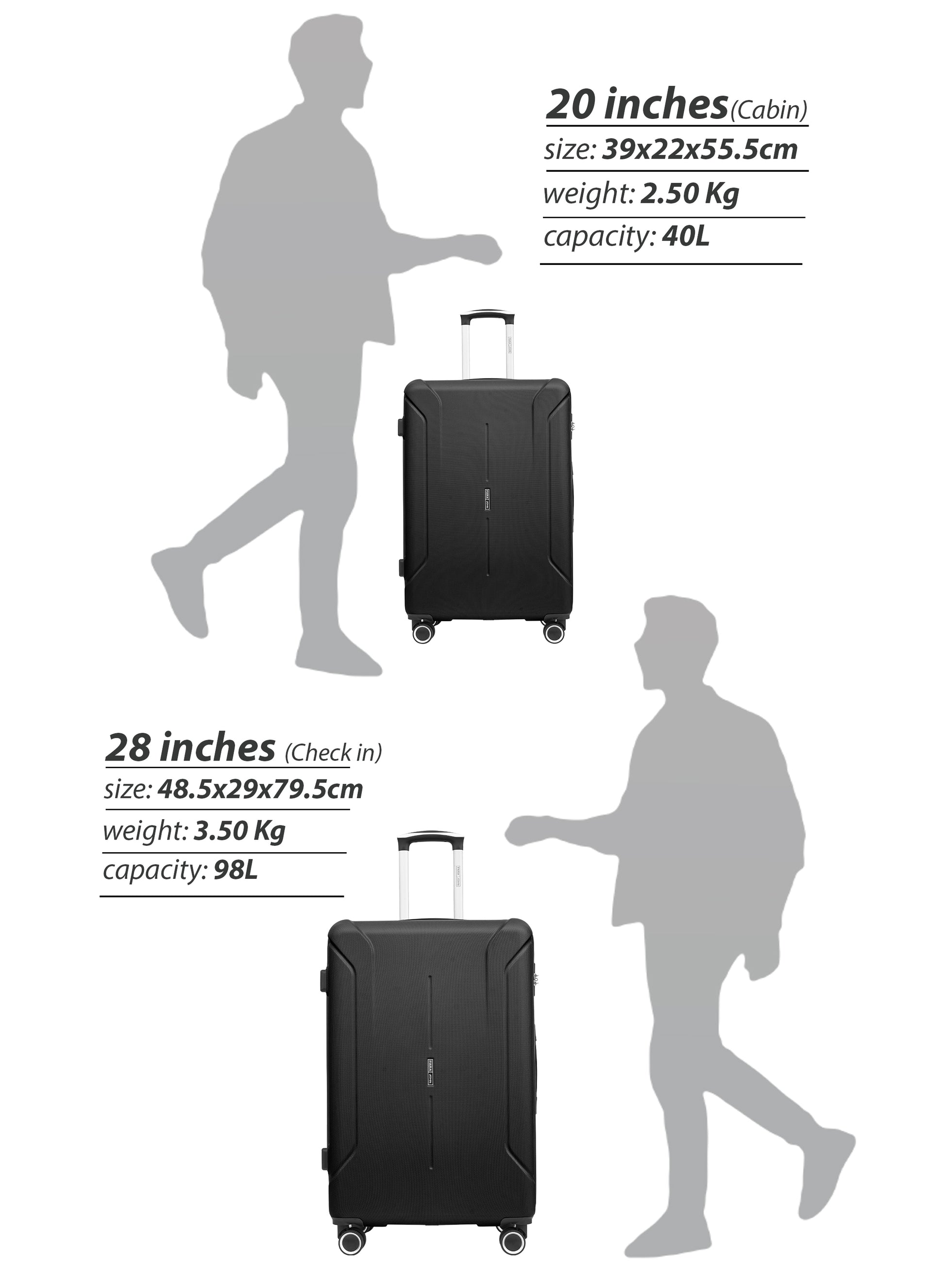 Spectrum 2-Piece Luggage Set – Lightweight ABS Hard Shell Suitcase, 20” Carry-On & 28” Check-In Trolley Bag with 360° Spinner Wheels & TSA Lock PARAJOHN SAUDI ARABIA