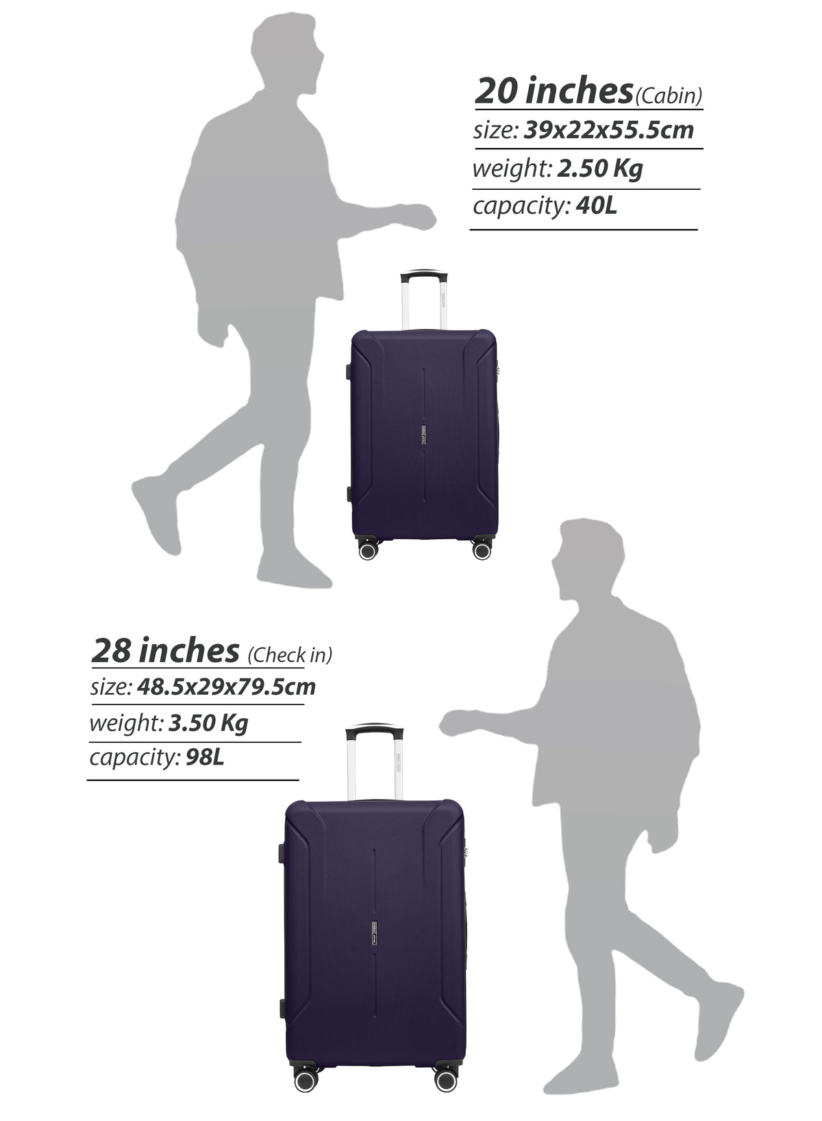Spectrum 2-Piece Luggage Set – Lightweight ABS Hard Shell Suitcase, 20” Carry-On & 28” Check-In Trolley Bag with 360° Spinner Wheels & TSA Lock PARAJOHN SAUDI ARABIA