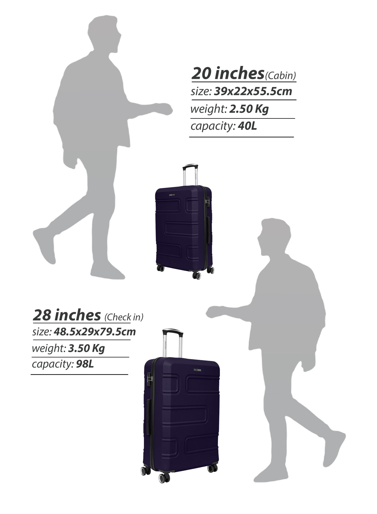UrbanShield 2-Piece Luggage Set – Lightweight ABS Hard Shell Suitcase, 20” Carry-On & 28” Check-In Trolley Bag with 360° Spinner Wheels & TSA Lock PARAJOHN SAUDI ARABIA