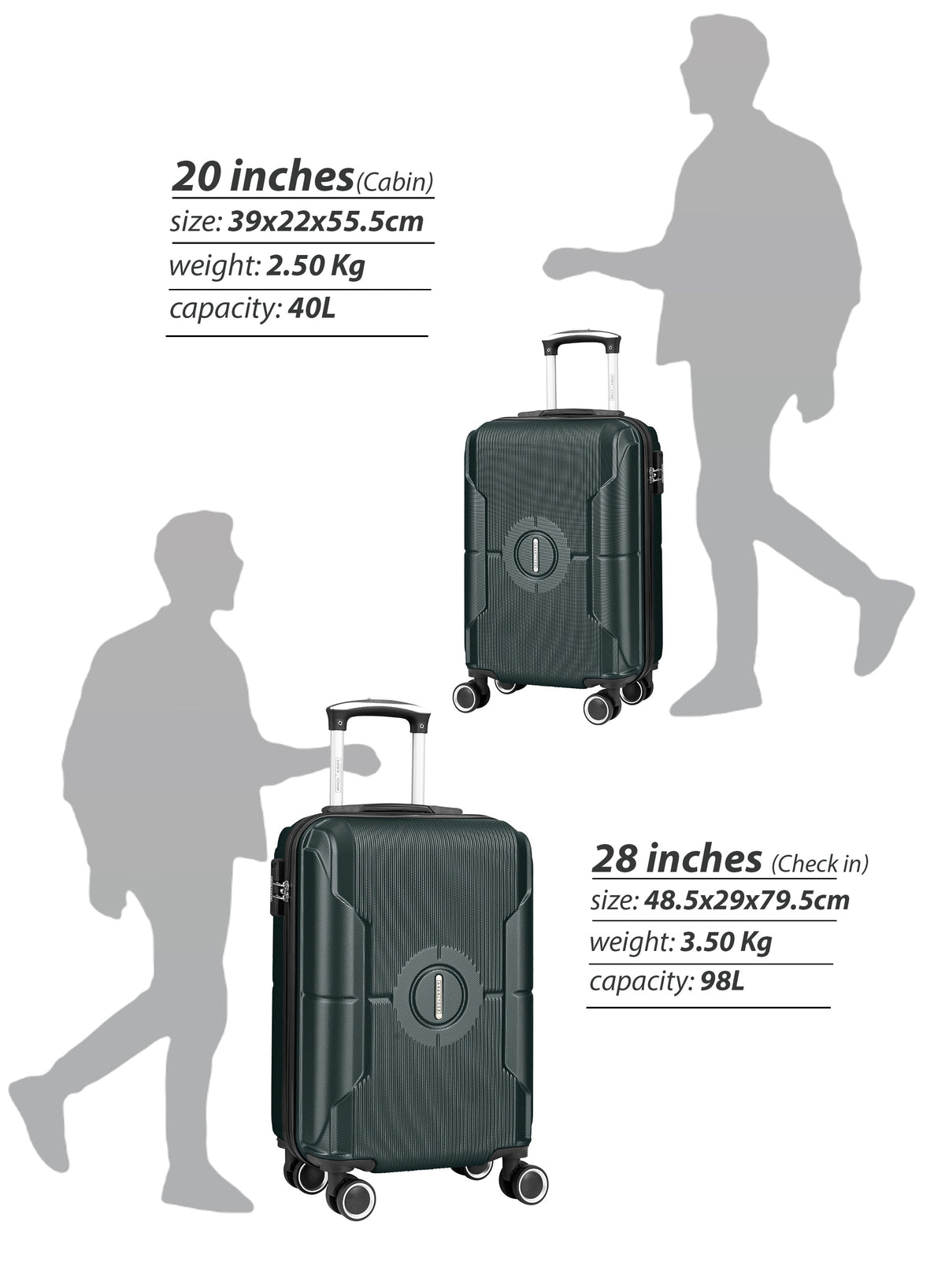 Sparkle 2-Piece Luggage Set – Lightweight ABS Hard Shell Suitcase, 20” Carry-On & 28” Check-In Trolley Bag with 360° Spinner Wheels & TSA Lock PARAJOHN SAUDI ARABIA