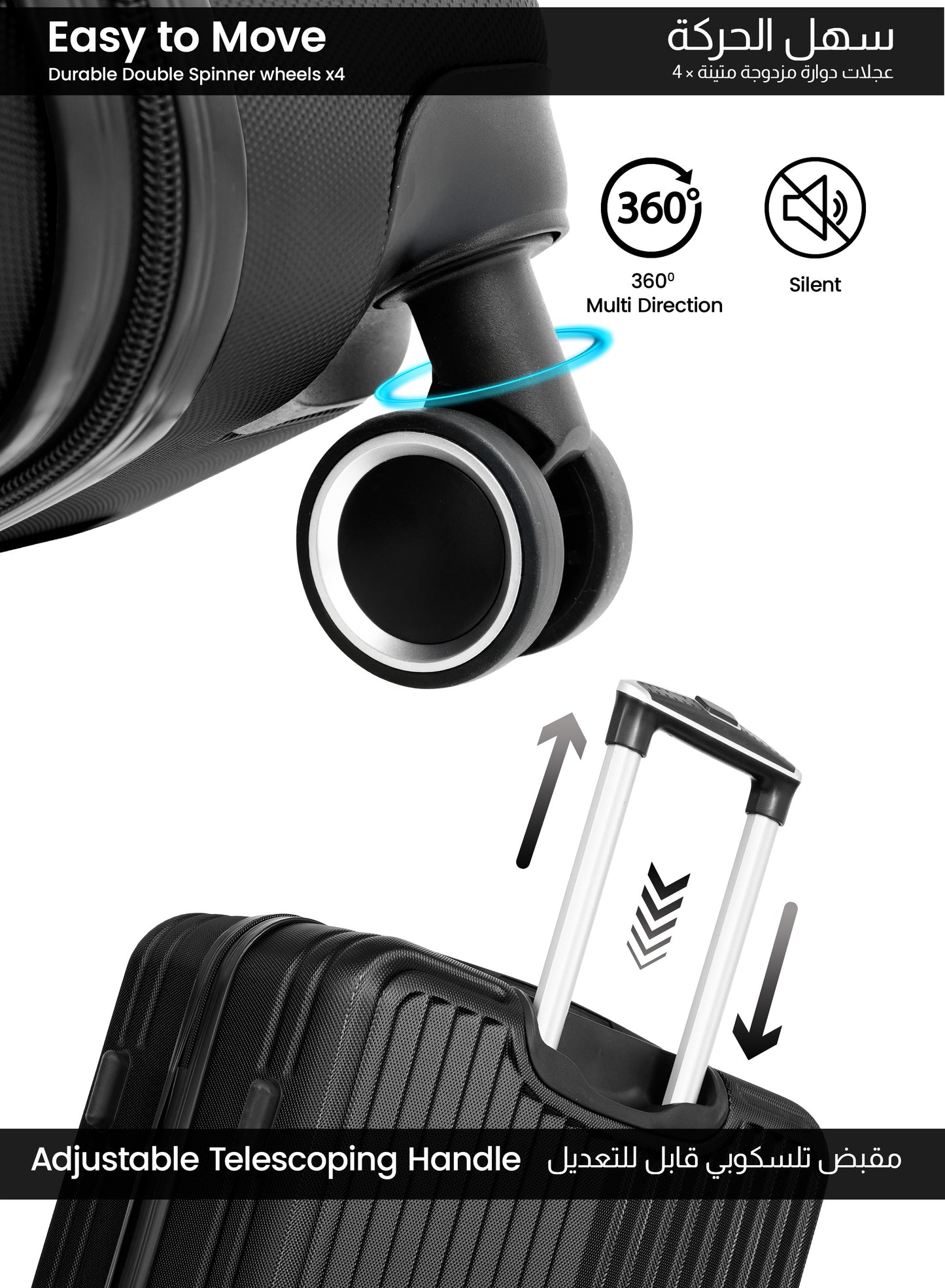 Para John 2-Pieces ABS HardsideTravel Trolley Luggage Set Black PARAJOHN UAE