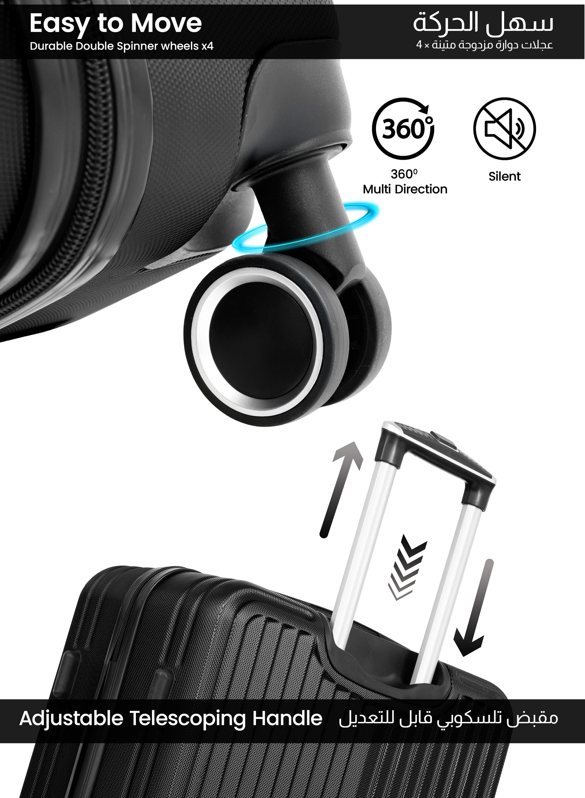 Para John 2-Pieces ABS HardsideTravel Trolley Luggage Set Black PARAJOHN UAE