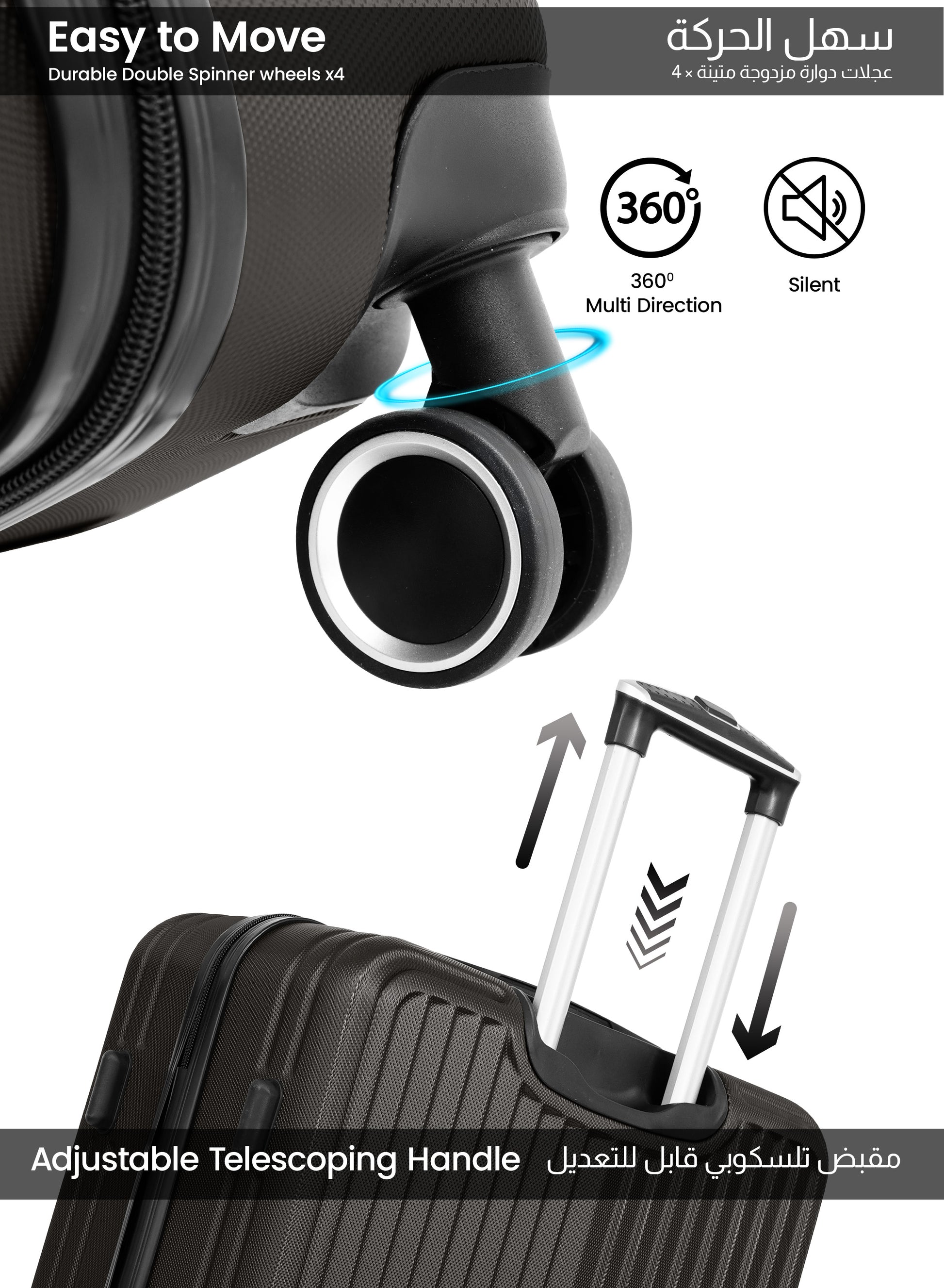 Para John 2-Pieces ABS HardsideTravel Trolley Luggage Set Black PARAJOHN UAE