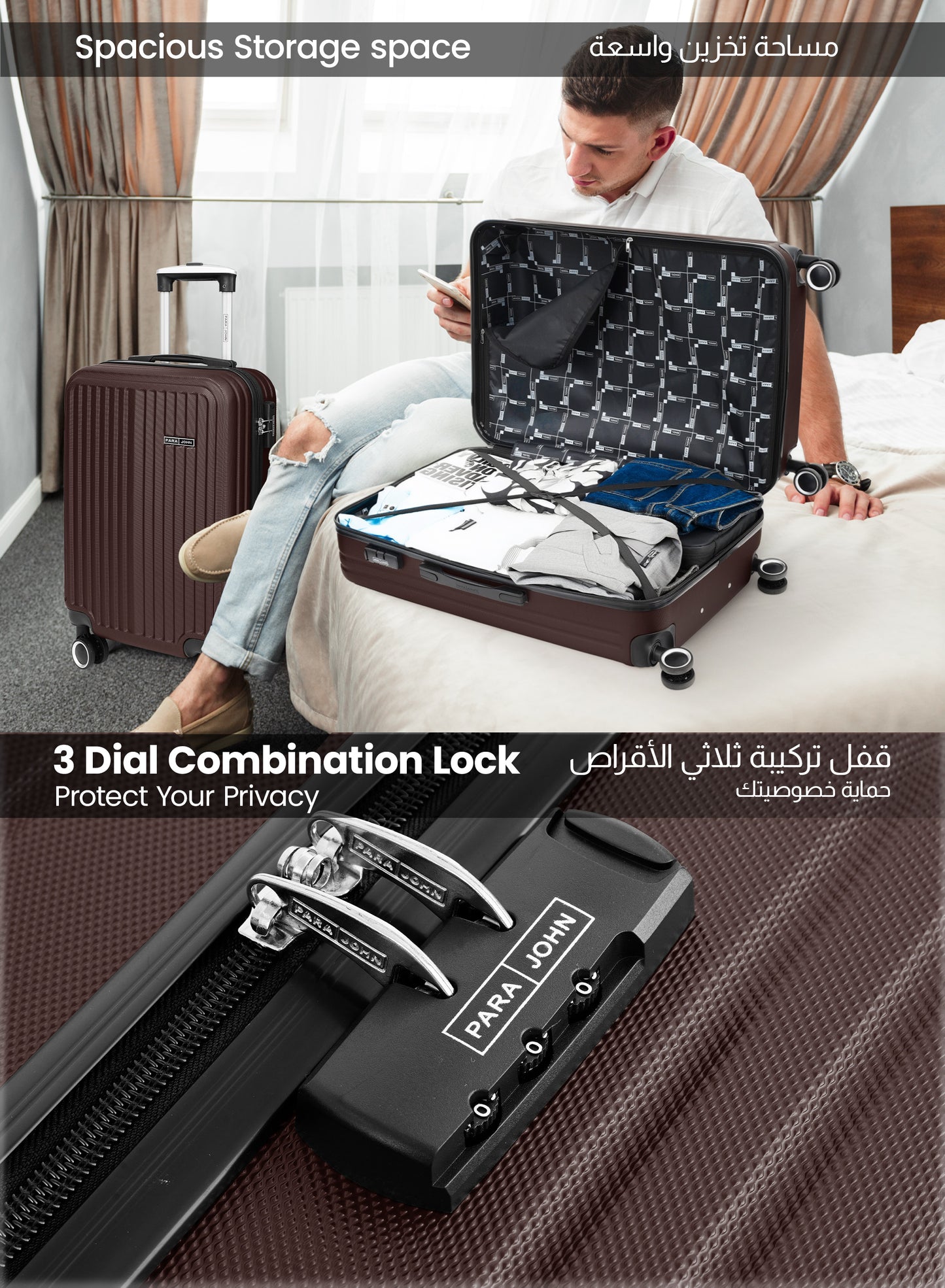 Para John 2-Pieces ABS HardsideTravel Trolley Luggage Set Black PARAJOHN UAE