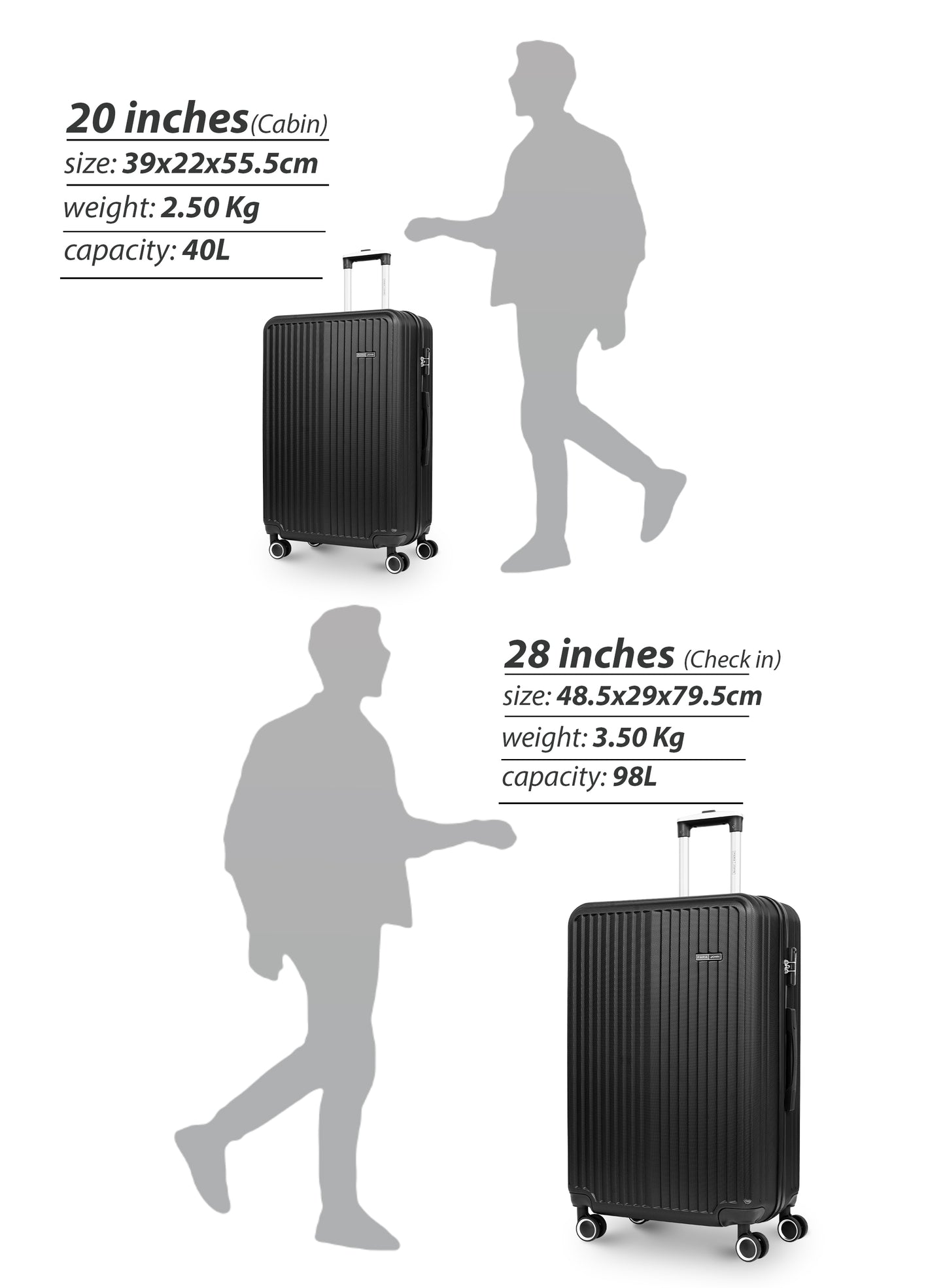 Para John 2-Pieces ABS HardsideTravel Trolley Luggage Set Black PARAJOHN UAE