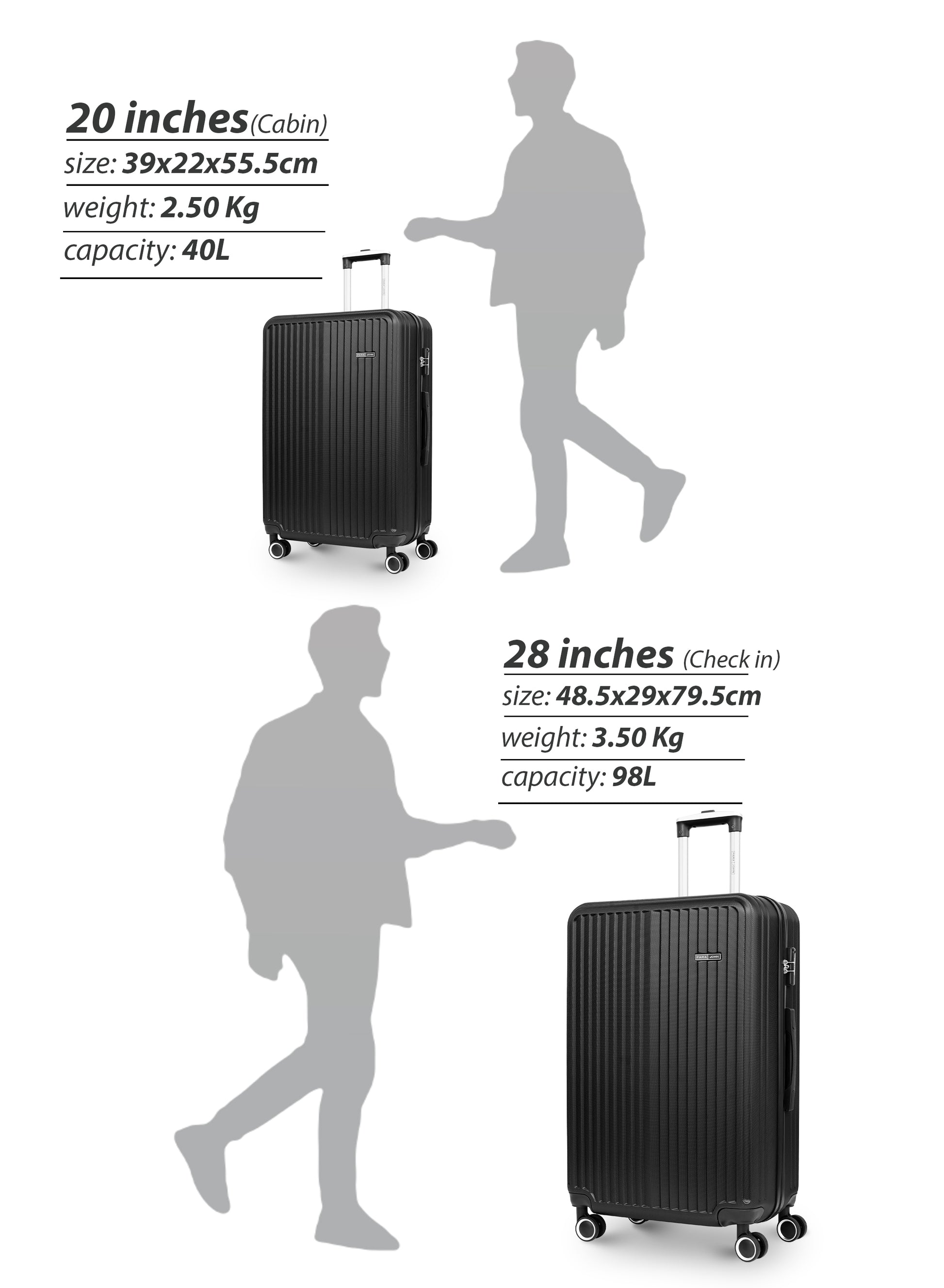Para John 2-Pieces ABS HardsideTravel Trolley Luggage Set Black PARAJOHN UAE