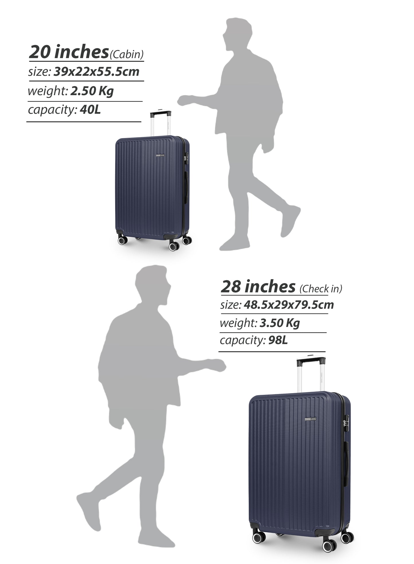 Para John 2-Pieces ABS HardsideTravel Trolley Luggage Set Black PARAJOHN UAE