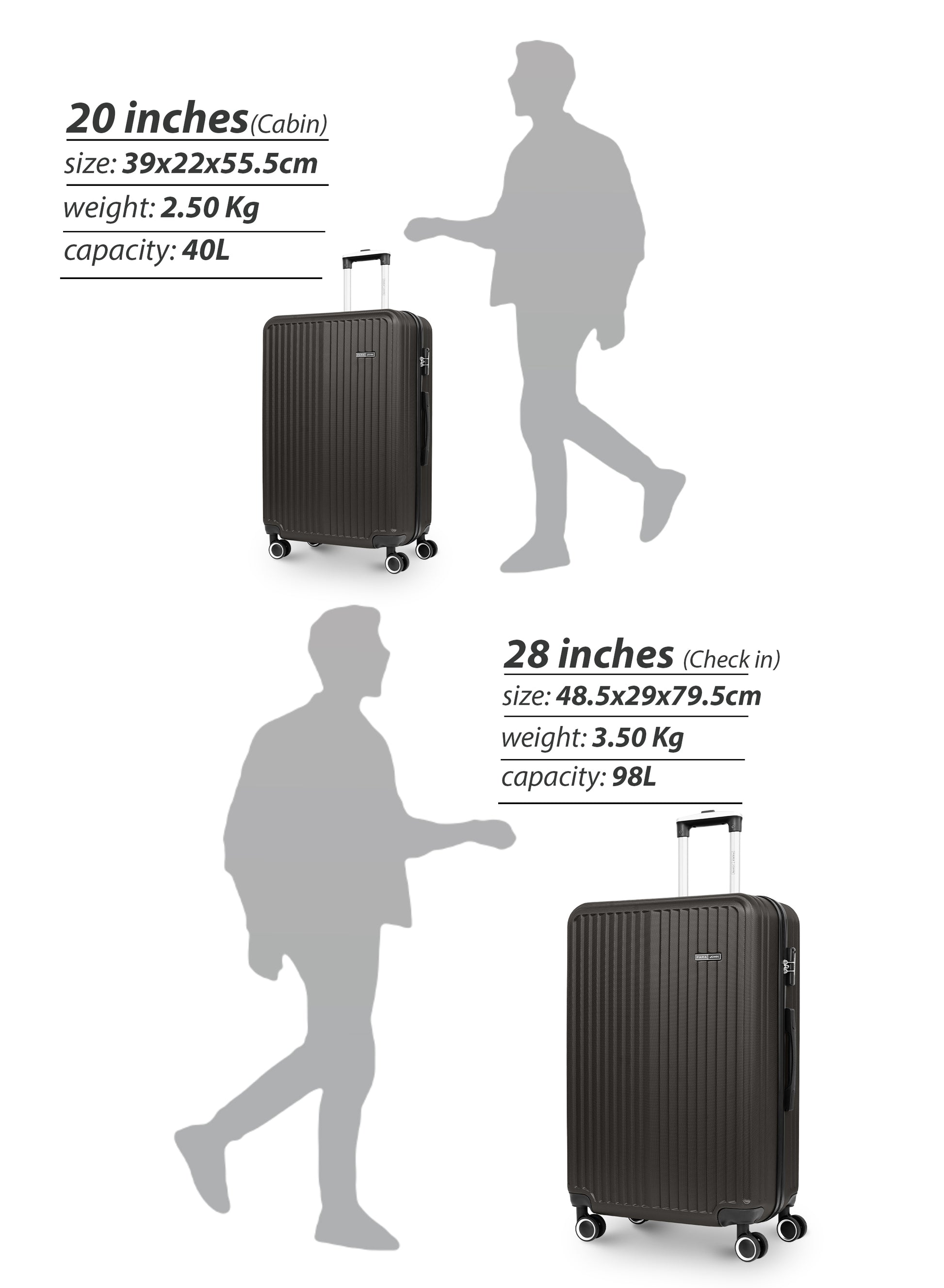 Para John 2-Pieces ABS HardsideTravel Trolley Luggage Set Black PARAJOHN UAE