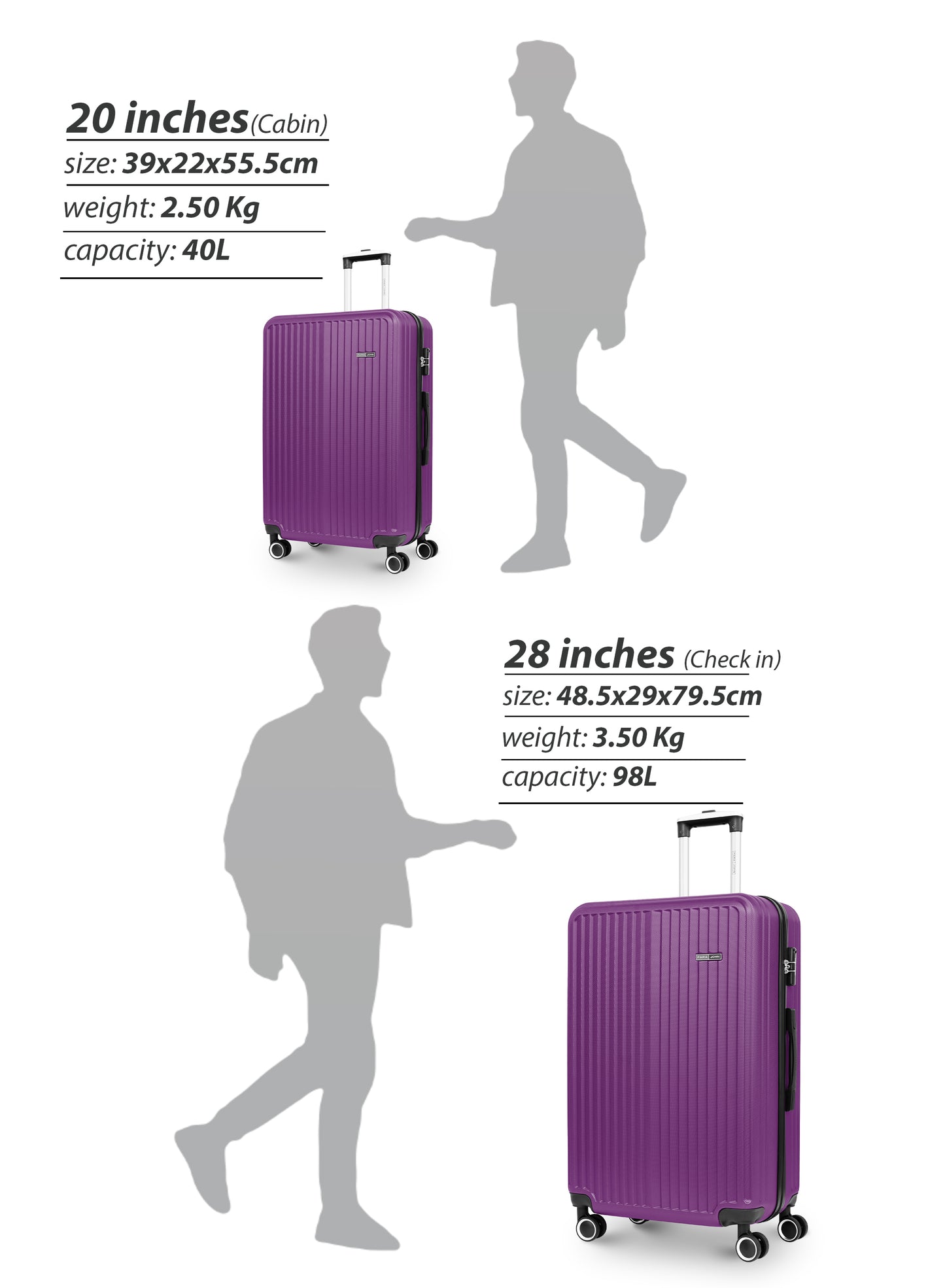 Para John 2-Pieces ABS HardsideTravel Trolley Luggage Set Black PARAJOHN UAE