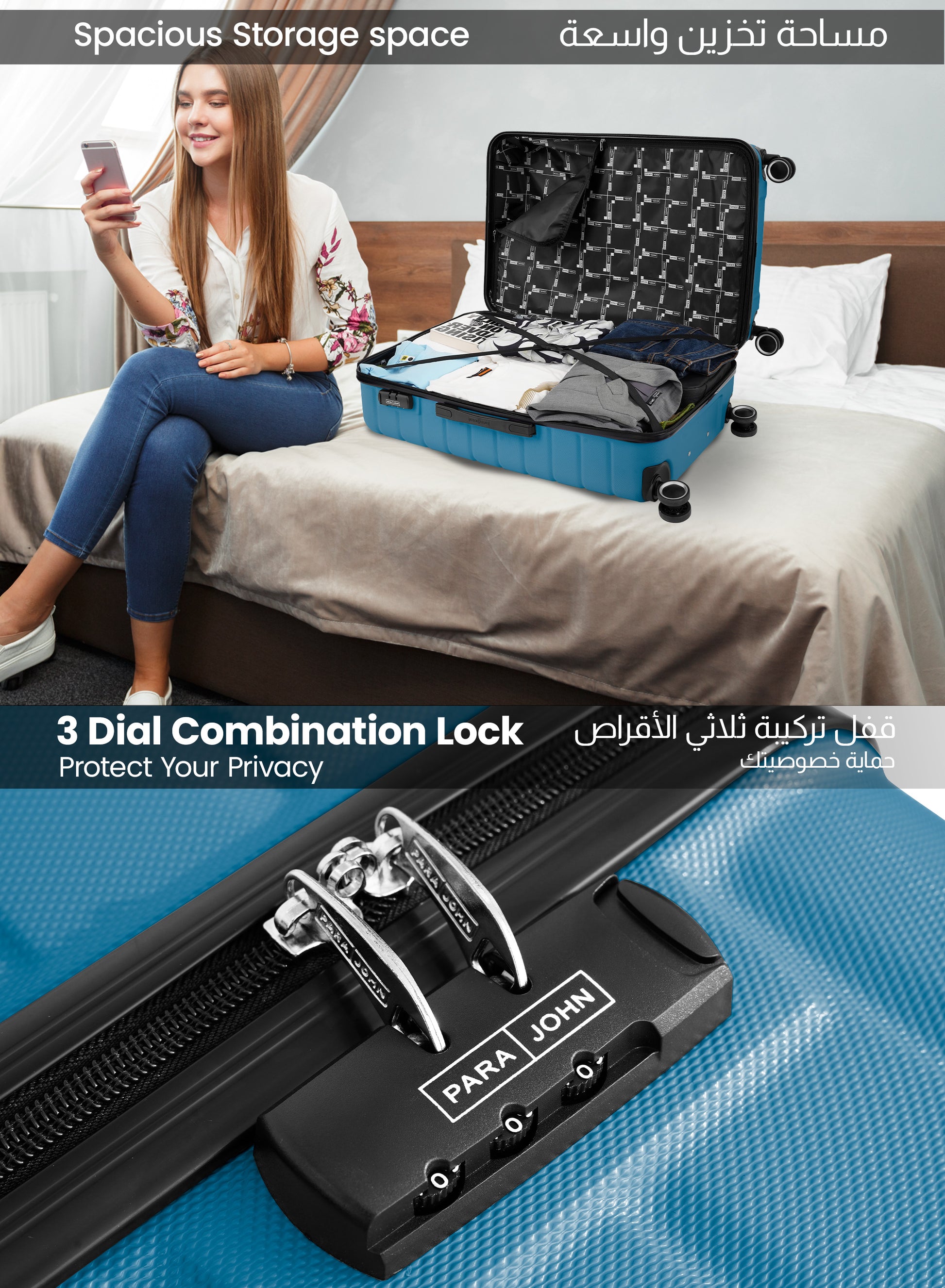 Parajohn 20-Inch Hard Shell Carry-On Luggage Trolley Bag, Lightweight with 360° Spinner Wheels, Durable Travel Suitcase for Cabin and Hand Luggage PARA JOHN