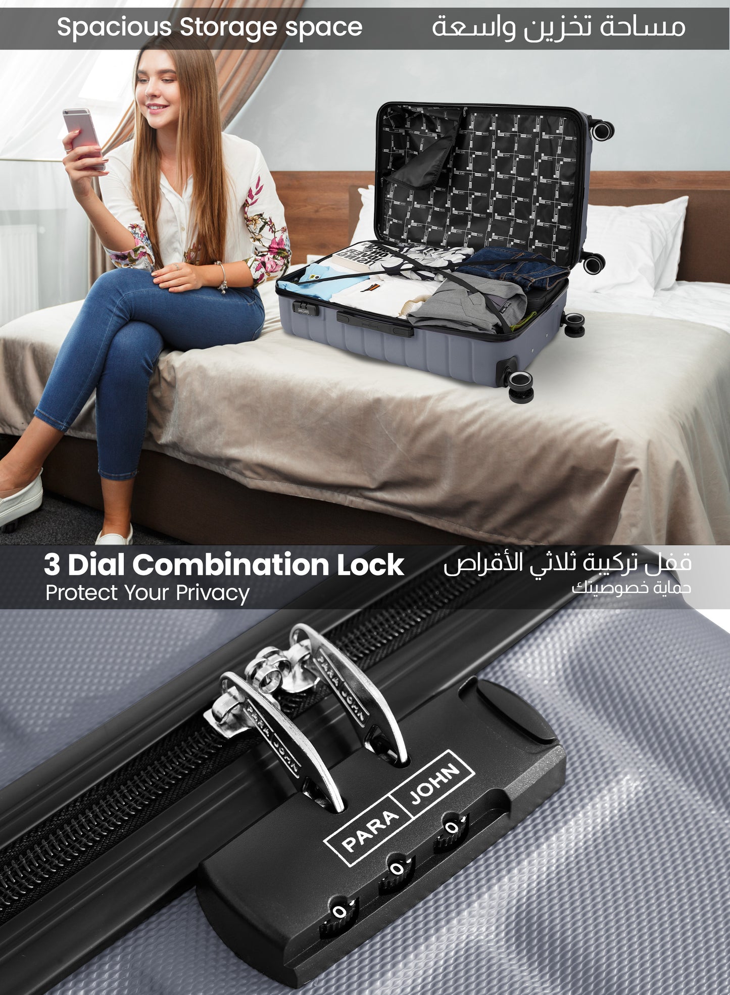 Parajohn 20-Inch Hard Shell Carry-On Luggage Trolley Bag, Lightweight with 360° Spinner Wheels, Durable Travel Suitcase for Cabin and Hand Luggage PARA JOHN