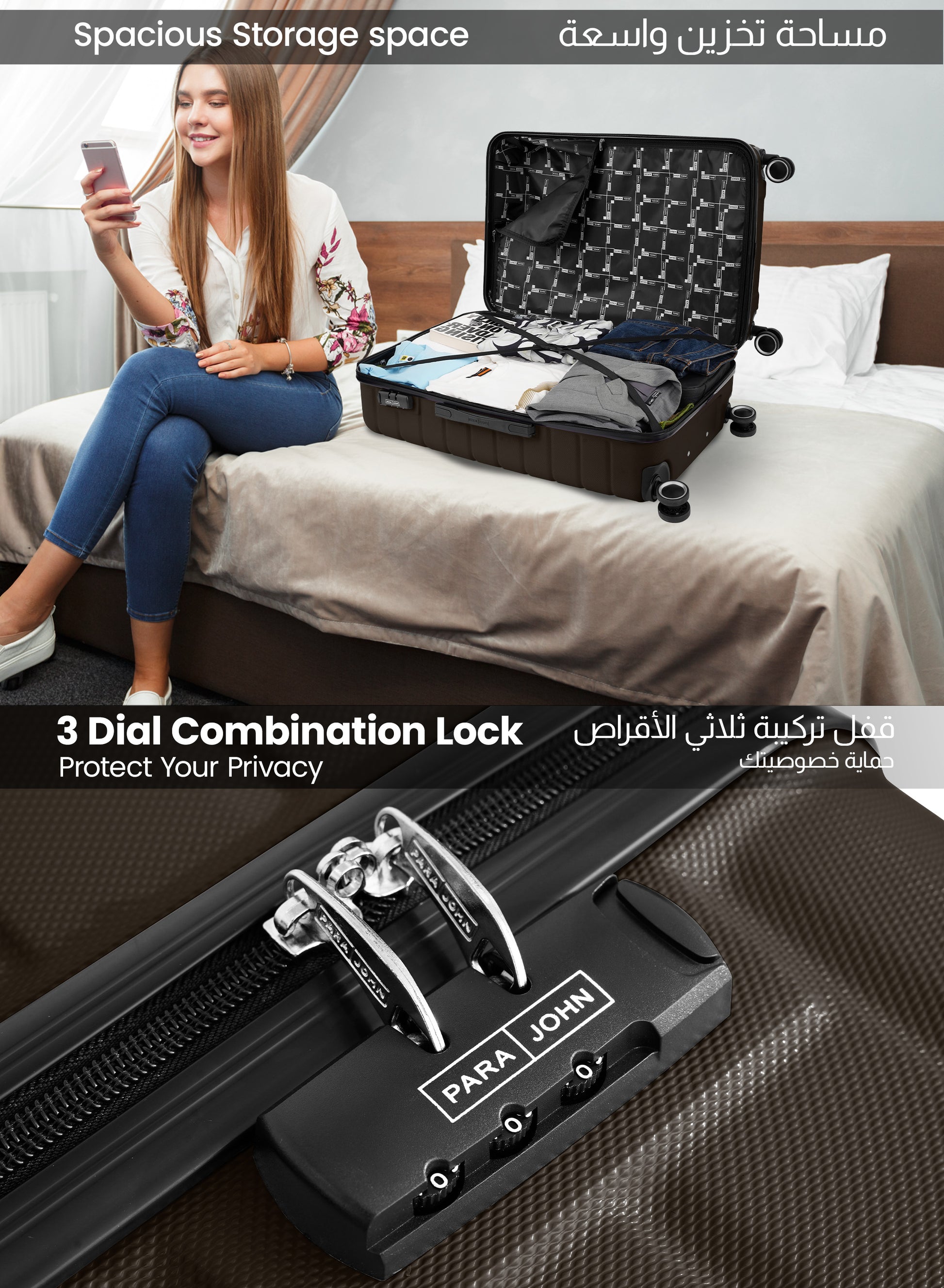 Parajohn 20-Inch Hard Shell Carry-On Luggage Trolley Bag, Lightweight with 360° Spinner Wheels, Durable Travel Suitcase for Cabin and Hand Luggage PARA JOHN