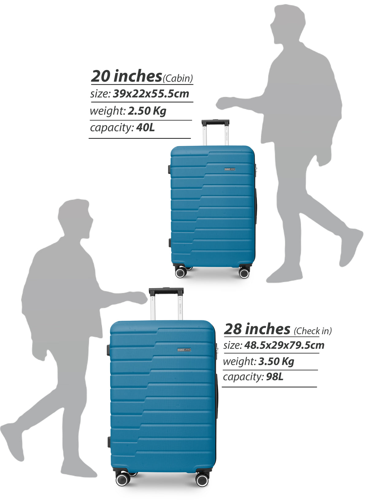 Parajohn 20-Inch Hard Shell Carry-On Luggage Trolley Bag, Lightweight with 360° Spinner Wheels, Durable Travel Suitcase for Cabin and Hand Luggage PARA JOHN