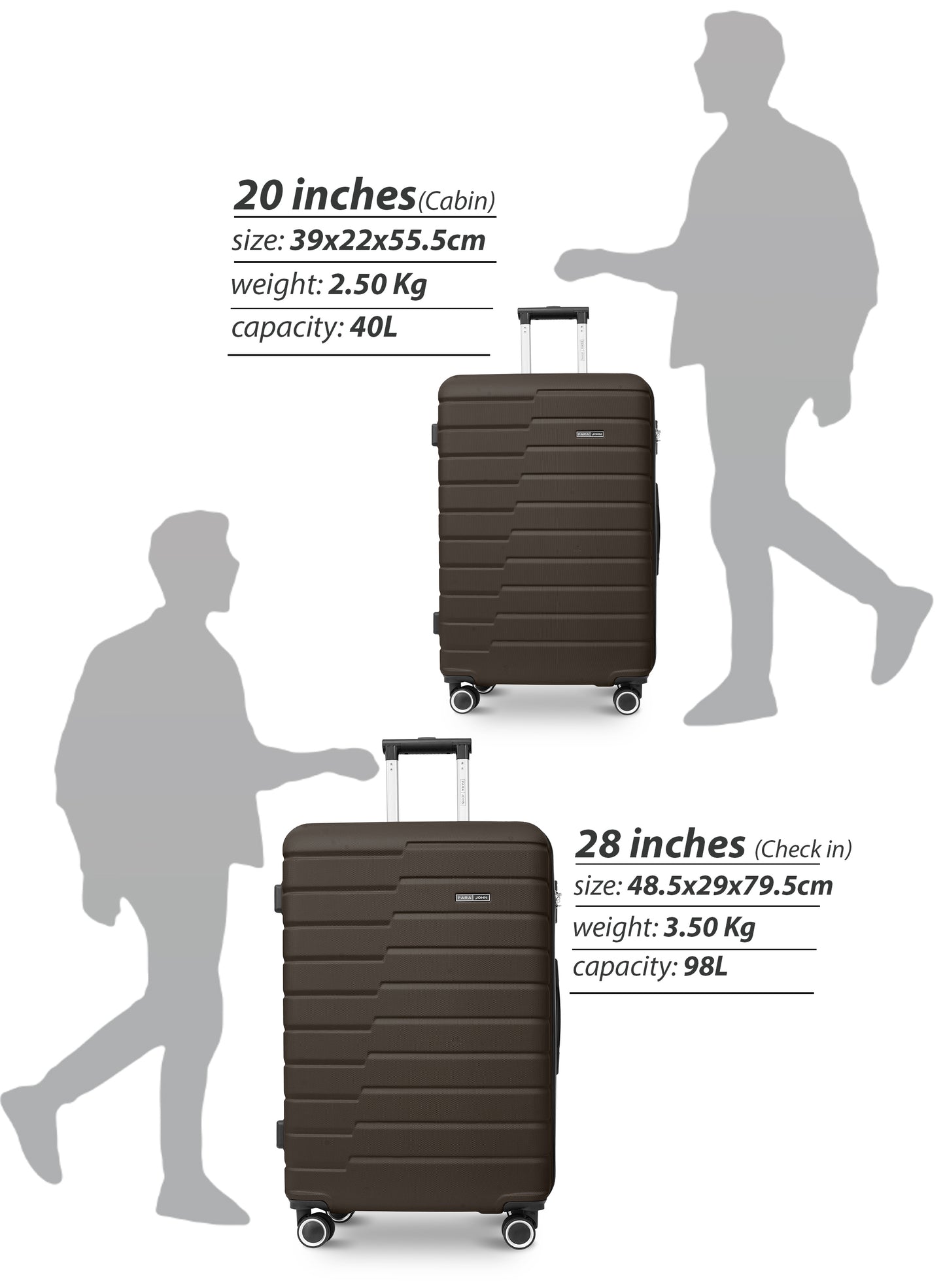 Parajohn 20-Inch Hard Shell Carry-On Luggage Trolley Bag, Lightweight with 360° Spinner Wheels, Durable Travel Suitcase for Cabin and Hand Luggage PARA JOHN