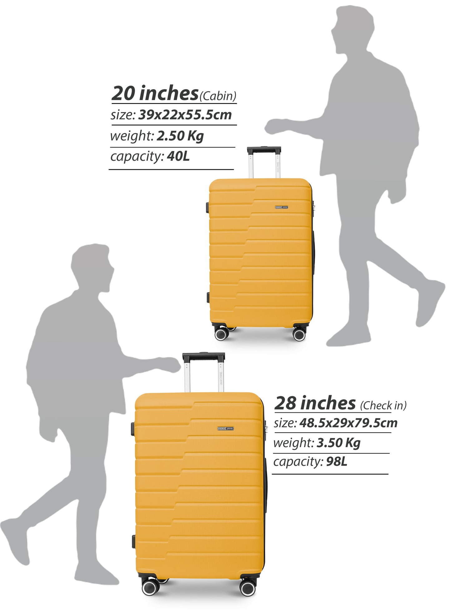 Parajohn 20-Inch Hard Shell Carry-On Luggage Trolley Bag, Lightweight with 360° Spinner Wheels, Durable Travel Suitcase for Cabin and Hand Luggage PARA JOHN