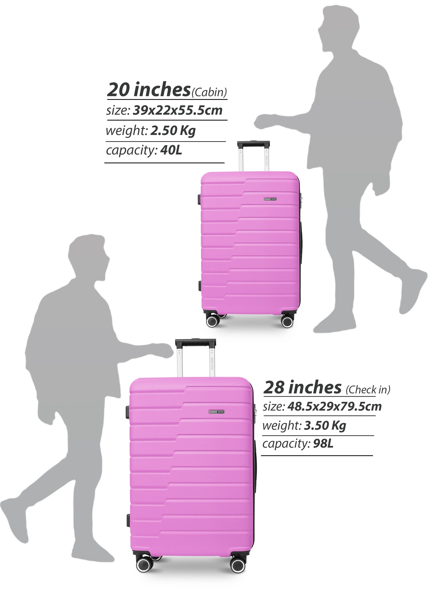 Parajohn 20-Inch Hard Shell Carry-On Luggage Trolley Bag, Lightweight with 360° Spinner Wheels, Durable Travel Suitcase for Cabin and Hand Luggage PARA JOHN