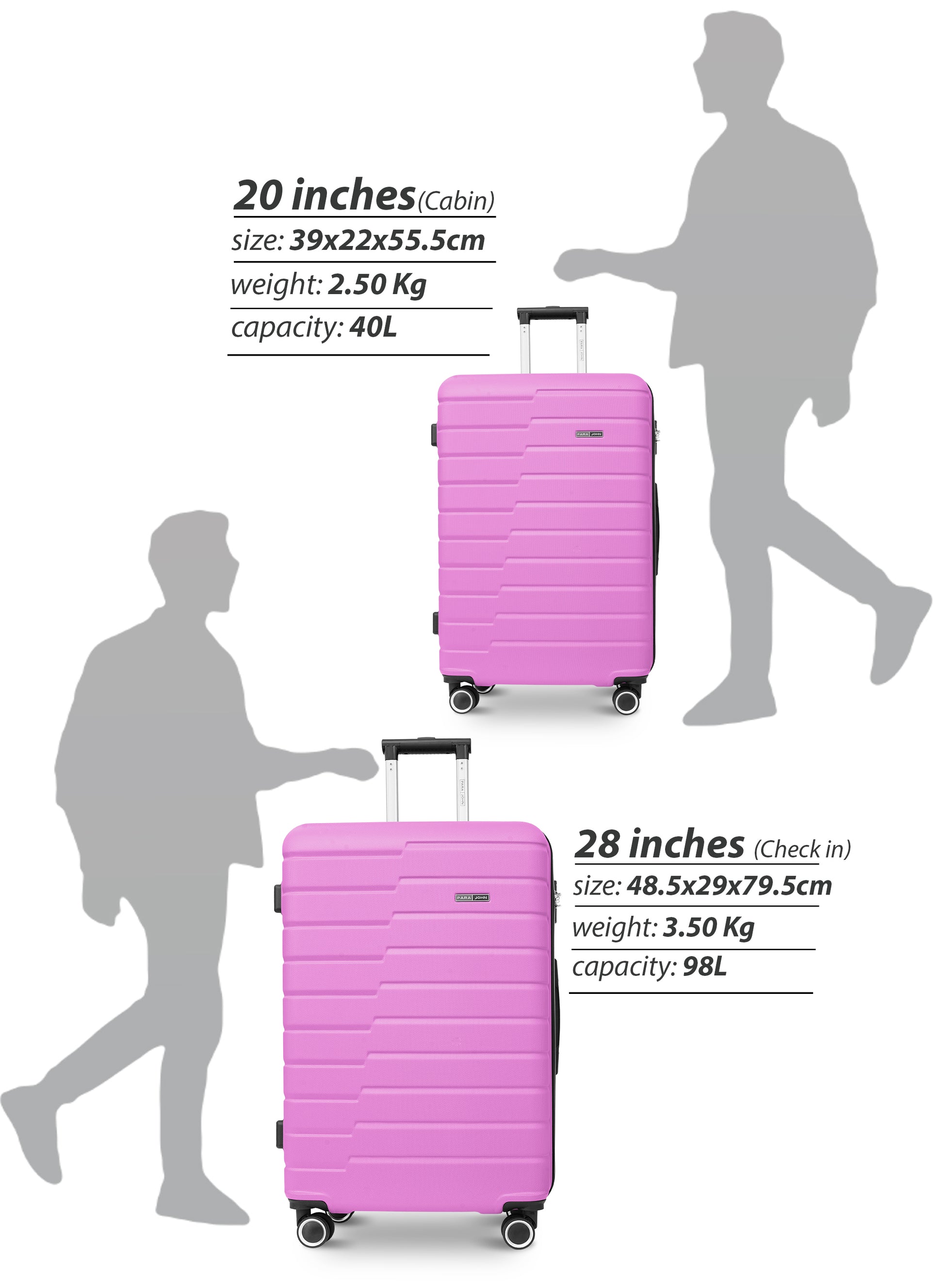 Parajohn 20-Inch Hard Shell Carry-On Luggage Trolley Bag, Lightweight with 360° Spinner Wheels, Durable Travel Suitcase for Cabin and Hand Luggage PARA JOHN