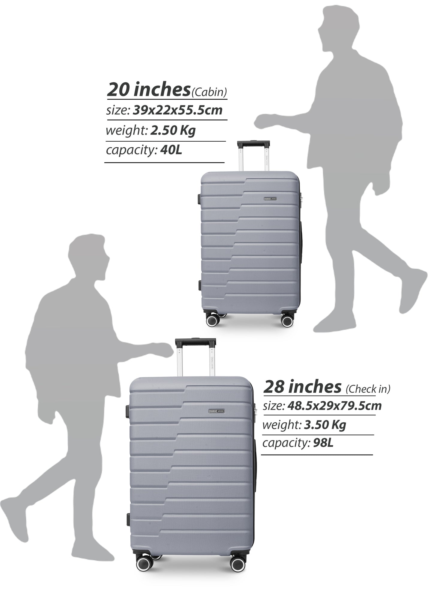 Parajohn 20-Inch Hard Shell Carry-On Luggage Trolley Bag, Lightweight with 360° Spinner Wheels, Durable Travel Suitcase for Cabin and Hand Luggage PARA JOHN
