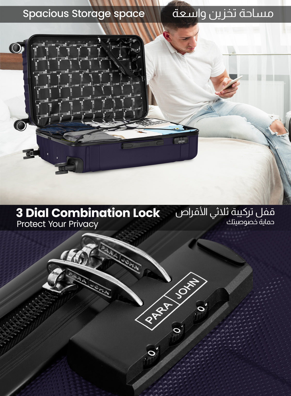 GlideX 28 Inch Large ABS Luggage Trolley Bag, 4 Double Spinner Wheels & Combination Lock, Lightweight Travel Suitcase PARAJOHN SAUDI ARABIA